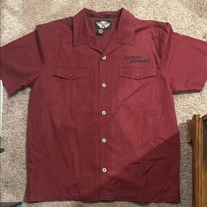 Harley-Davidson Vintage Dark Red Casual Button Down Embroidered Shirt Size XL